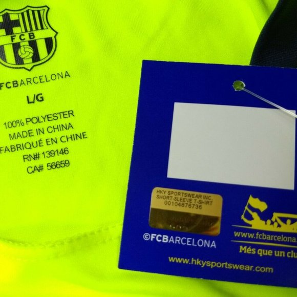 FC Barcelona Youth (LG) Licensed Soccer Jersey Neon Yellow and Navy Blue NWT - Picture 5 of 7